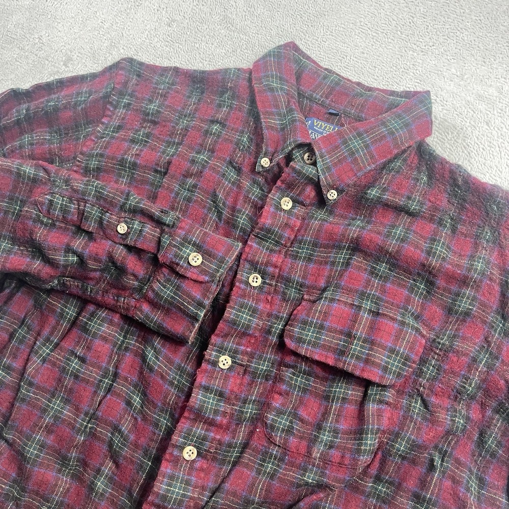 Vintage Viyella Lands' End Cotton Wool Blend Shirt XL Red Tartan Plaid Hong Kong